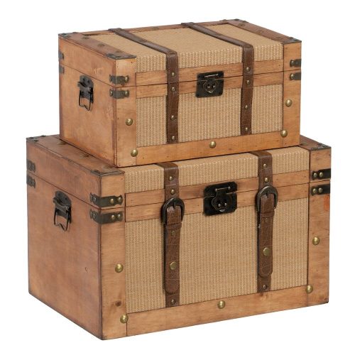 SET 2 BAÚLES NATURAL TEJIDO-MADERA 45 X 30 X 29 CM IXIA