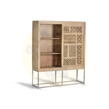 Alacena Style 2 puertas correderas madera de mango maciza base de metal estantes interiores diseño contemporáneo artesanal 140x40x170cm - Giner y Colomer - 6070GYC - foto-secundaria-1