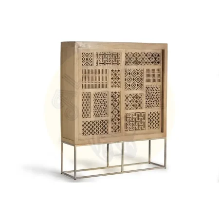 Alacena Style 2 puertas correderas madera de mango maciza base de metal estantes interiores diseño contemporáneo artesanal 140x40x170cm - Giner y Colomer - 6070GYC - foto-secundaria-7