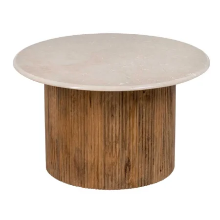 Mesa de centro natural crema en mármol y madera de mango 76x76x45cm - Ixia - 607490IX - foto-blanco