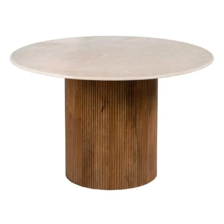 Mesa de comedor en mármol y madera de mango color natural crema 120x120x74cm - Ixia - 607491IX - foto-blanco