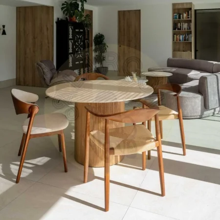 Mesa de comedor en mármol y madera de mango color natural crema 120x120x74cm - Ixia - 607491IX - foto-secundaria-7