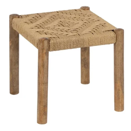 Taburete de fibra natural y madera para salón 40x40x40cm - Ixia - 608027IX - foto-blanco