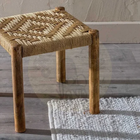 Taburete de fibra natural y madera para salón 40x40x40cm - Ixia - 608027IX - foto-secundaria-6