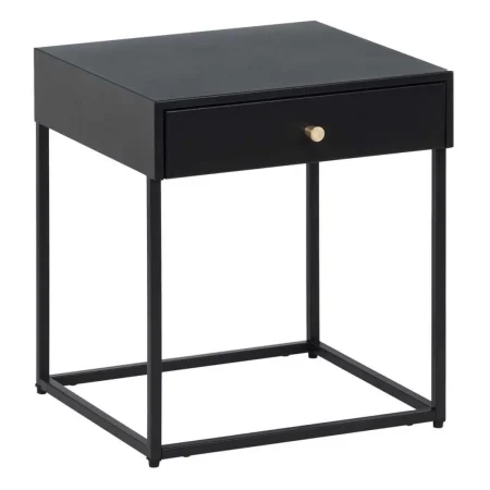 Mesita auxiliar negra de acero con cajón y tirador dorado 43x41x50cm - Ixia - 608267IX - foto-blanco