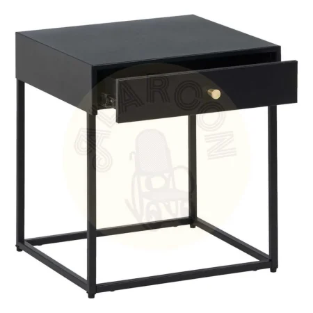 Mesita auxiliar negra de acero con cajón y tirador dorado 43x41x50cm - Ixia - 608267IX - foto-secundaria-1
