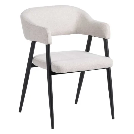 Silla de salón crema tapizada en tejido con patas de acero 56x60x81cm - Ixia - 608300IX - foto-blanco