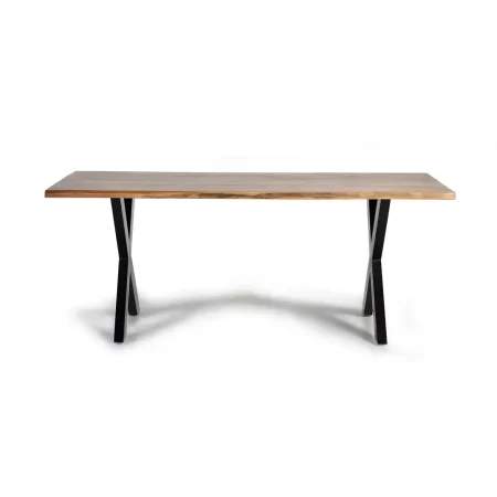 Mesa de comedor Velia para 6-8 personas en madera de acacia tapa natural base metálica negra 180x90x78cm - Giner y Colomer - 6084GYC - foto-blanco