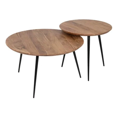 Juego de 2 mesas de centro en madera de acacia y metal acabado natural 70x70x40cm - Ixia - 608747IX - foto-blanco