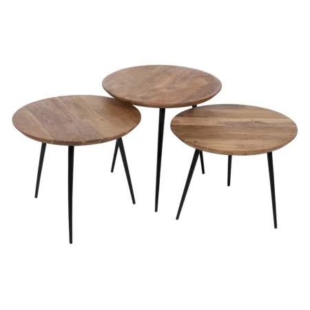 Set de 3 mesas de centro en madera de acacia y hierro acabado natural 50x50x45cm - Ixia - 608748IX - foto-blanco