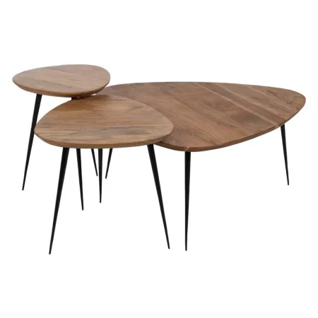 Set de 3 mesas de centro en madera de acacia y hierro color natural 86x81x43cm - Ixia - 608754IX - foto-blanco