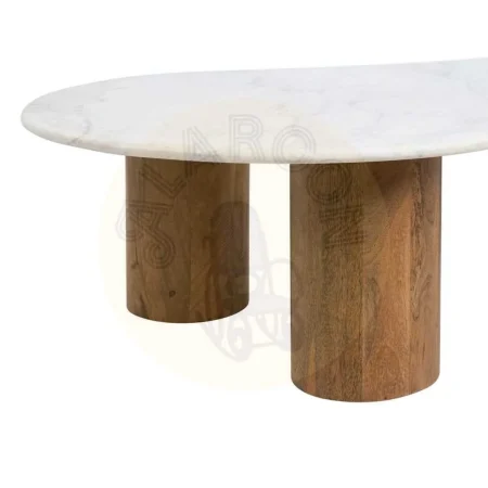 Mesa de centro blanco y natural en mármol y madera de mango 135x80x35cm - Ixia - 608770IX - foto-secundaria-5