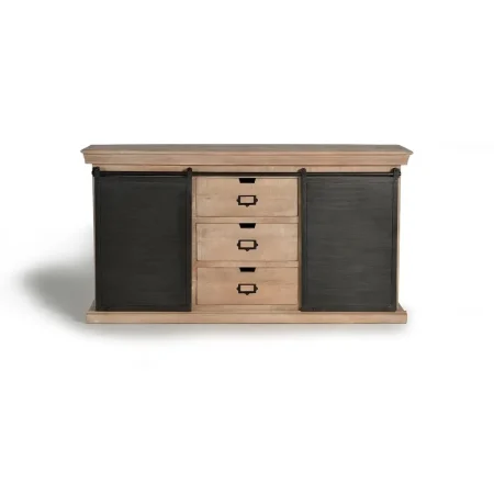 Aparador industrial de madera de mango y metal acabado natural 3 cajones y 2 puertas correderas gris oscuro 160x40x85cm - Giner y Colomer - 6088GYC - foto-blanco