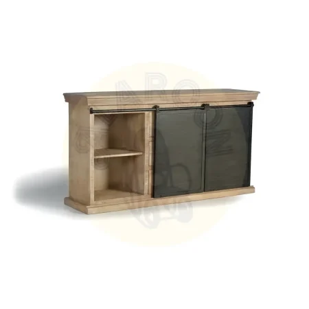 Aparador industrial de madera de mango y metal acabado natural 3 cajones y 2 puertas correderas gris oscuro 160x40x85cm - Giner y Colomer - 6088GYC - foto-secundaria-2