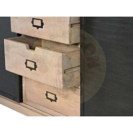 Aparador industrial de madera de mango y metal acabado natural 3 cajones y 2 puertas correderas gris oscuro 160x40x85cm - Giner y Colomer - 6088GYC - foto-secundaria-3