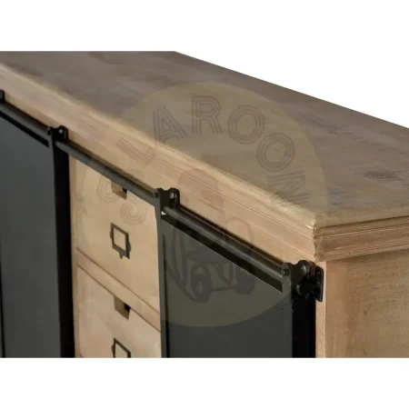 Aparador industrial de madera de mango y metal acabado natural 3 cajones y 2 puertas correderas gris oscuro 160x40x85cm - Giner y Colomer - 6088GYC - foto-secundaria-5