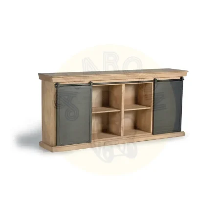 Aparador industrial en madera de mango y metal con 6 cajones y 2 puertas correderas gris oscuro envejecido 190x40x85cm - Giner y Colomer - 6089GYC - foto-secundaria-2