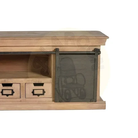 Mueble TV industrial en madera de mango y metal 3 cajones 2 puertas correderas acabado gris oscuro envejecido 150x40x55cm - Giner y Colomer - 6090GYC - foto-secundaria-4