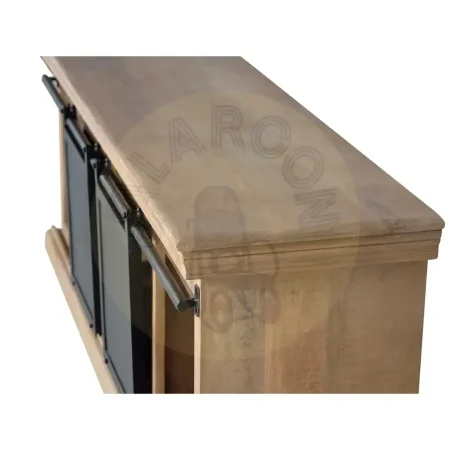 Mueble TV industrial en madera de mango y metal 3 cajones 2 puertas correderas acabado gris oscuro envejecido 150x40x55cm - Giner y Colomer - 6090GYC - foto-secundaria-5