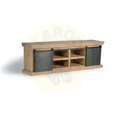 Mueble de TV Industrial en madera de mango y metal con 4 cajones y 2 puertas correderas en gris oscuro envejecido 170x40x55cm - Giner y Colomer - 6091GYC - foto-secundaria-2