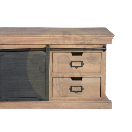 Mueble de TV Industrial en madera de mango y metal con 4 cajones y 2 puertas correderas en gris oscuro envejecido 170x40x55cm - Giner y Colomer - 6091GYC - foto-secundaria-3
