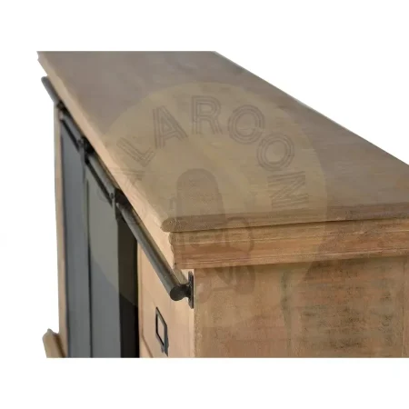 Mueble de TV Industrial en madera de mango y metal con 4 cajones y 2 puertas correderas en gris oscuro envejecido 170x40x55cm - Giner y Colomer - 6091GYC - foto-secundaria-5