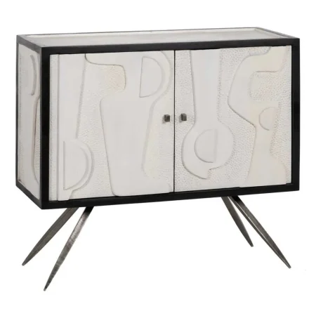 Mueble recibidor blanco y negro en madera de mango y hierro 102x41x93cm - Ixia - 609270IX - foto-blanco
