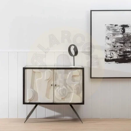 Mueble recibidor blanco y negro en madera de mango y hierro 102x41x93cm - Ixia - 609270IX - foto-secundaria-10