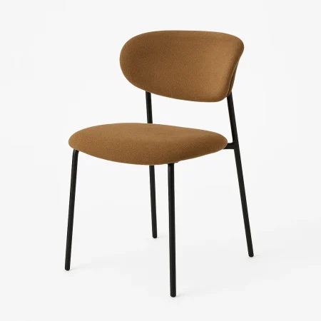 Silla para salón marrón de tejido 100% poliéster y estructura metálica con respaldo en madera contrachapada 50x54x73.50cm - Ixia - 609591IX - foto-blanco