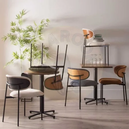 Silla crema tapizada en tejido 100% poliéster con estructura metálica y madera contrachapada 50x54x73.50cm - Ixia - 609593IX - foto-secundaria-11