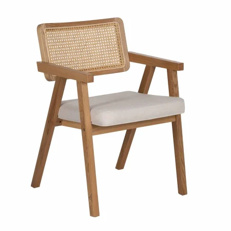 Silla con brazos en madera de haya y asiento de ratán natural 56x55x81cm - Ixia - 609989IX - foto-blanco