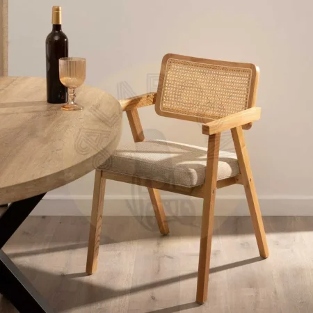 Silla con brazos en madera de haya y asiento de ratán natural 56x55x81cm - Ixia - 609989IX - foto-secundaria-13
