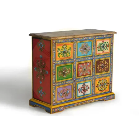 Mueble auxiliar Nivor 9 cajones madera de mango y MDF con acabado artesanal y detalles pintados a mano 70x30x60cm - Giner y Colomer - 6100GYC - foto-secundaria-1