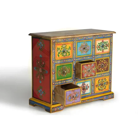 Mueble auxiliar Nivor 9 cajones madera de mango y MDF con acabado artesanal y detalles pintados a mano 70x30x60cm - Giner y Colomer - 6100GYC - foto-secundaria-2