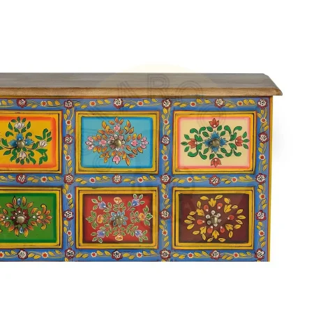 Mueble auxiliar Nivor 9 cajones madera de mango y MDF con acabado artesanal y detalles pintados a mano 70x30x60cm - Giner y Colomer - 6100GYC - foto-secundaria-3