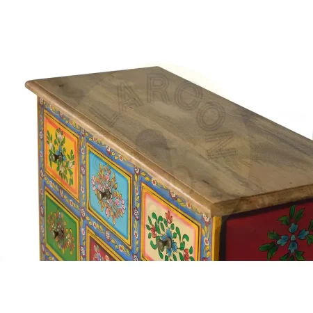 Mueble auxiliar Nivor 9 cajones madera de mango y MDF con acabado artesanal y detalles pintados a mano 70x30x60cm - Giner y Colomer - 6100GYC - foto-secundaria-6