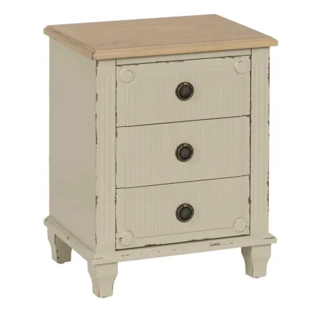 Mesita crema en madera de abeto y DM con cajones de y patas de 9cm 48x36x61cm - Ixia - 610596IX - foto-blanco