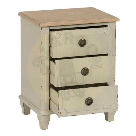 Mesita crema en madera de abeto y DM con cajones de y patas de 9cm 48x36x61cm - Ixia - 610596IX - foto-secundaria-1