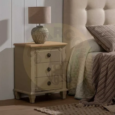 Mesita crema en madera de abeto y DM con cajones de y patas de 9cm 48x36x61cm - Ixia - 610596IX - foto-secundaria-10