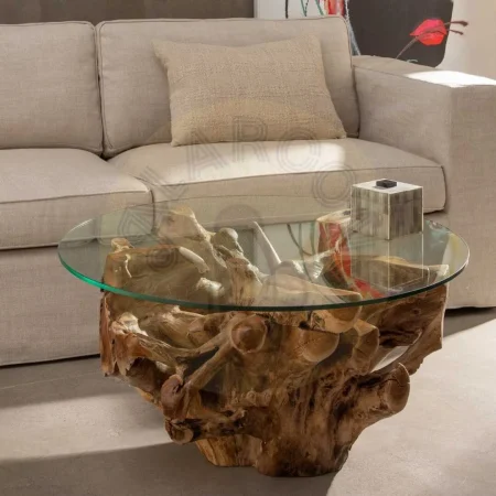 Mesa de centro madera de teca y cristal natural 90x90x45cm - Ixia - 610875IX - foto-secundaria-6