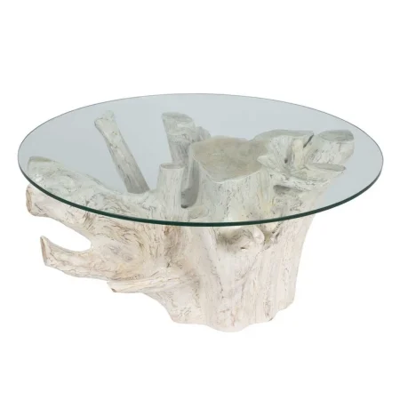 Mesa de centro blanco rozado en madera de teca y cristal 90x90x45cm - Ixia - 610876IX - foto-blanco