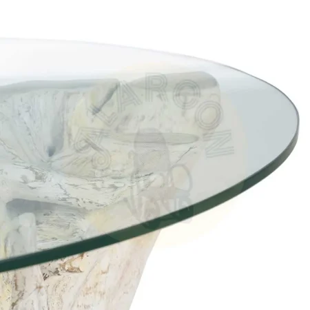 Mesa de centro blanco rozado en madera de teca y cristal 90x90x45cm - Ixia - 610876IX - foto-secundaria-1