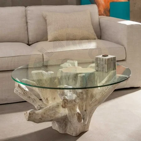 Mesa de centro blanco rozado en madera de teca y cristal 90x90x45cm - Ixia - 610876IX - foto-secundaria-6