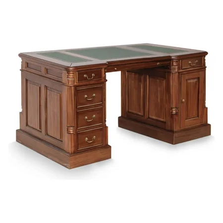Escritorio victoriano artesanal de caoba maciza con accesorios de bronce tablero en polipiel seis cajones una puerta y estante interior 160x80x78cm - Moycor - 6110202MYC - foto-blanco