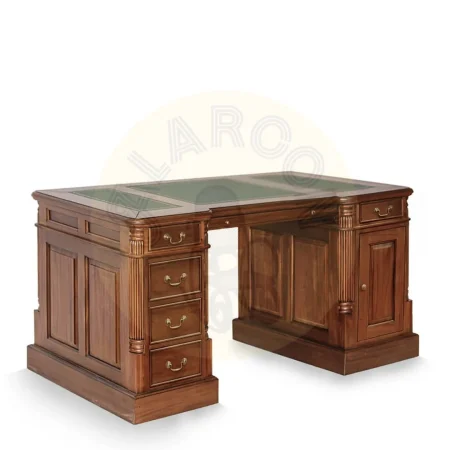 Escritorio victoriano artesanal de caoba maciza con accesorios de bronce tablero en polipiel seis cajones una puerta y estante interior 160x80x78cm - Moycor - 6110202MYC - foto-secundaria-2