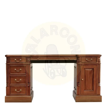Escritorio victoriano artesanal de caoba maciza con accesorios de bronce tablero en polipiel seis cajones una puerta y estante interior 160x80x78cm - Moycor - 6110202MYC - foto-secundaria-3