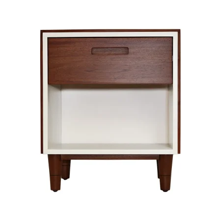 Mesita de noche en madera maciza de caoba con cajón con hendidura integrada y hueco blanco enmarcado por delicado borde 45x40x53cm - Moycor - 6110702MYC - foto-blanco