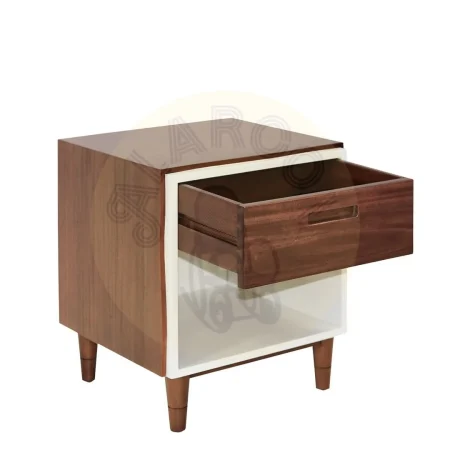 Mesita de noche en madera maciza de caoba con cajón con hendidura integrada y hueco blanco enmarcado por delicado borde 45x40x53cm - Moycor - 6110702MYC - foto-secundaria-1