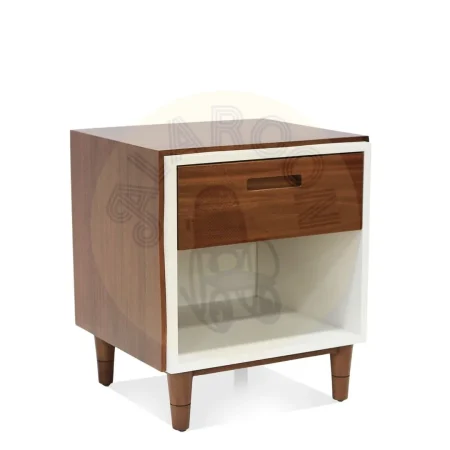 Mesita de noche en madera maciza de caoba con cajón con hendidura integrada y hueco blanco enmarcado por delicado borde 45x40x53cm - Moycor - 6110702MYC - foto-secundaria-3