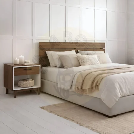 Mesita de noche en madera maciza de caoba con cajón con hendidura integrada y hueco blanco enmarcado por delicado borde 45x40x53cm - Moycor - 6110702MYC - foto-secundaria-6